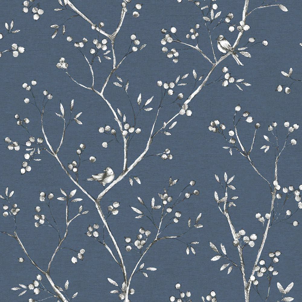 Tadley Blue Branch Wallpaper by Chesapeake Sage Hill Covers about 56.4 square feet 20.5-in by 33-ft long roll Unpasted 20.5 - Fabric Carolina -