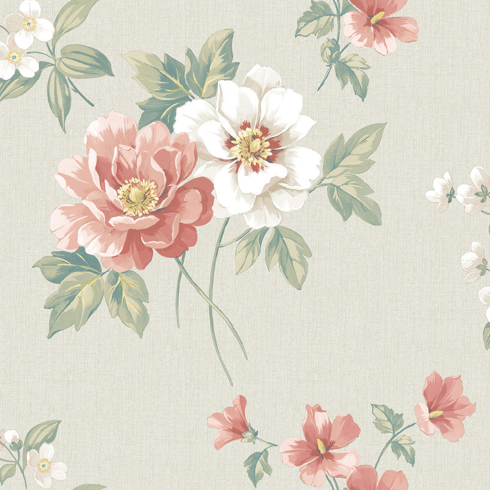 Keighley Coral Floral Wallpaper by Chesapeake Sage Hill Covers about 56.4 square feet 20.5-in by 33-ft long roll Unpasted 20.5 - Fabric Carolina -
