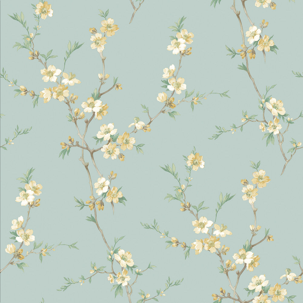 Cherry Blossom Light Green Trail Wallpaper by Chesapeake Sage Hill Covers about 56.4 square feet 20.5-in by 33-ft long roll Unpasted 20.5 - Fabric Carolina -