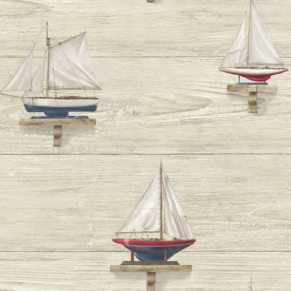 Set Sail Beige Wood Wallpaper by Chesapeake Seaside Living Covers about 56.4 square feet 20.5-in by 33-ft long roll Prepasted 20.5 - Fabric Carolina -