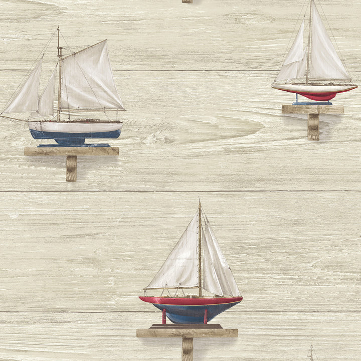 Set Sail Beige Wood Wallpaper by Chesapeake Seaside Living Covers about 56.4 square feet 20.5-in by 33-ft long roll Prepasted 20.5 - Fabric Carolina -