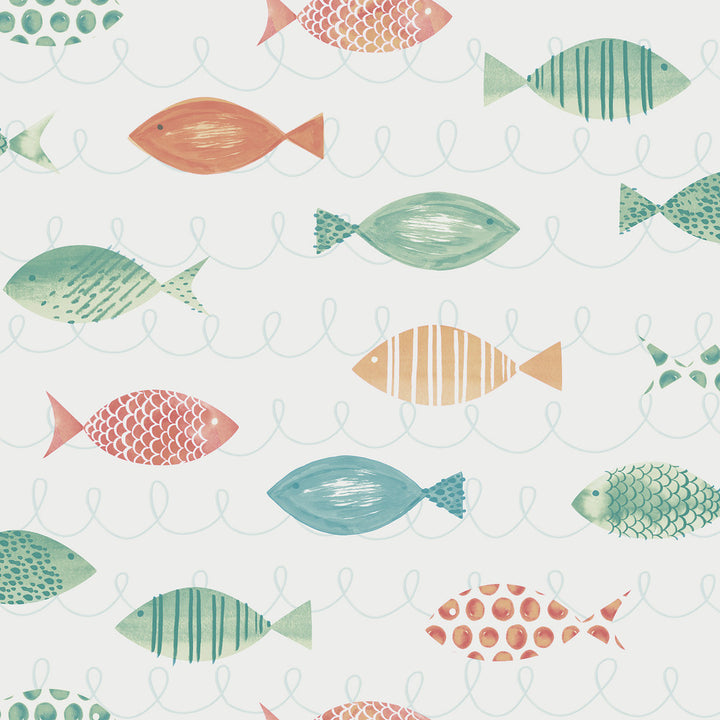 Key West Aqua Fish Wallpaper by Chesapeake Seaside Living Covers about 56.4 square feet 20.5-in by 33-ft long roll Prepasted 20.5 - Fabric Carolina -