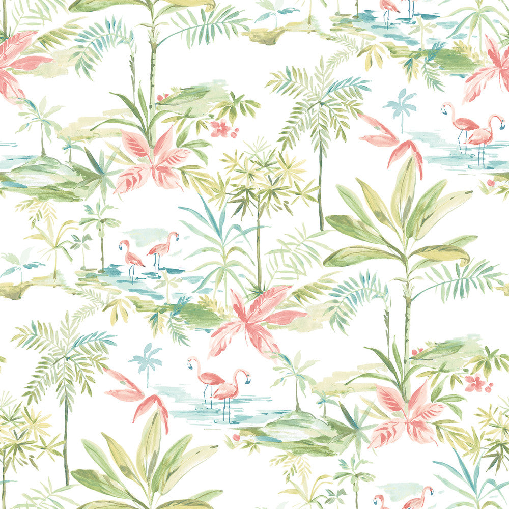 Lagoon Green Watercolor Wallpaper by Chesapeake Seaside Living Covers about 56.4 square feet 20.5-in by 33-ft long roll Prepasted 20.5 - Fabric Carolina -