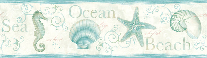 Island Teal Teal Seashells Wallpaper by Chesapeake Seaside Living Covers about 7.5 square feet 6-in by 15-ft long roll Prepasted 0 - Fabric Carolina -
