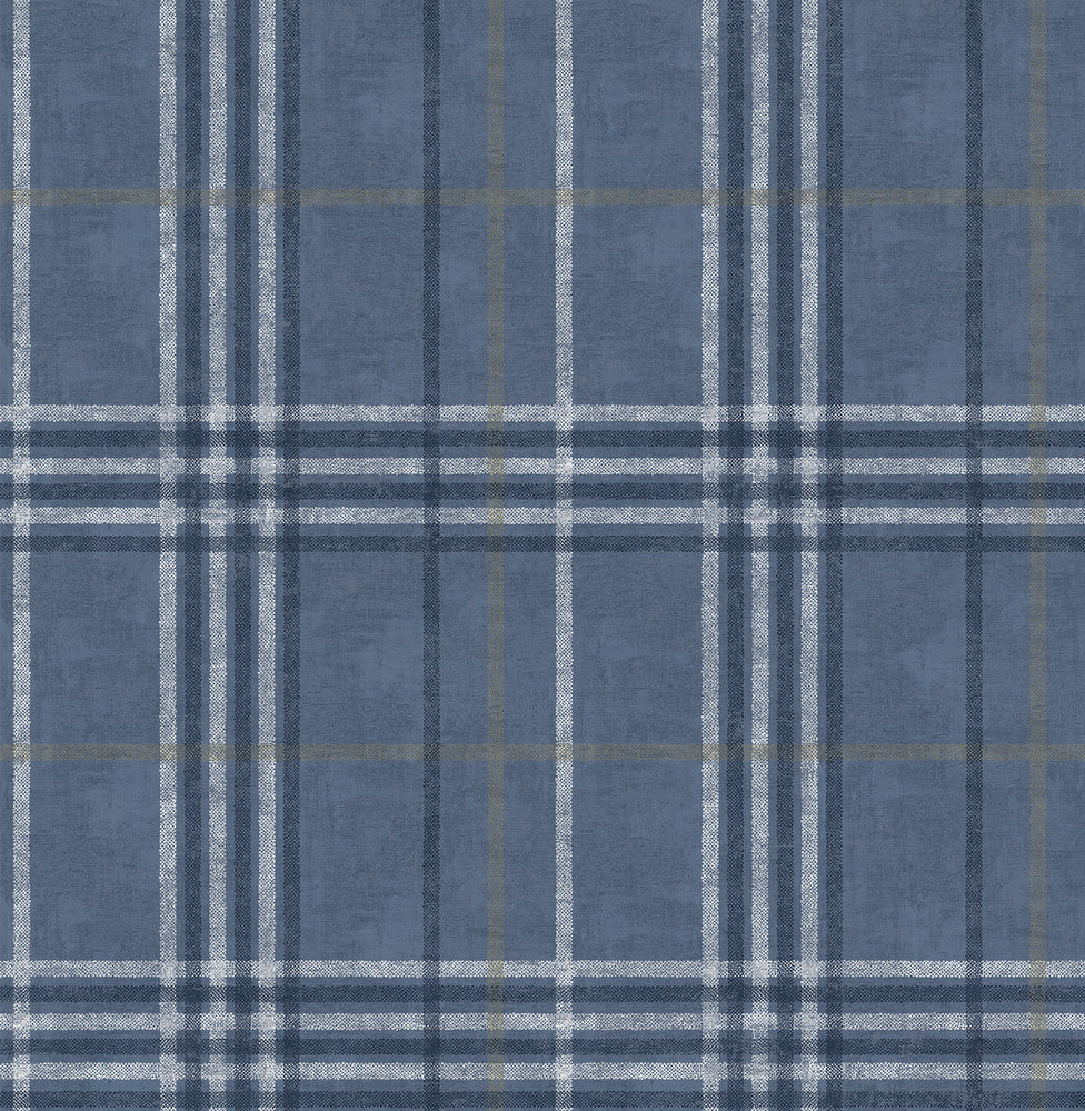 Rockefeller Navy Plaid Wallpaper by Chesapeake Manhattan Club Covers about 56.4 square feet 20.5-in by 33-ft long roll Unpasted 10.5 - Fabric Carolina -