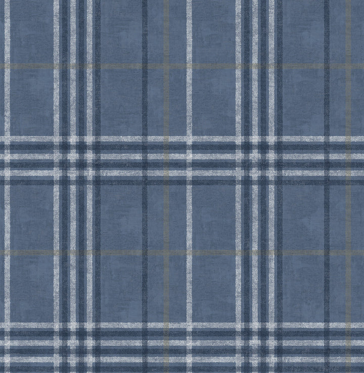 Rockefeller Navy Plaid Wallpaper by Chesapeake Manhattan Club Covers about 56.4 square feet 20.5-in by 33-ft long roll Unpasted 10.5 - Fabric Carolina -