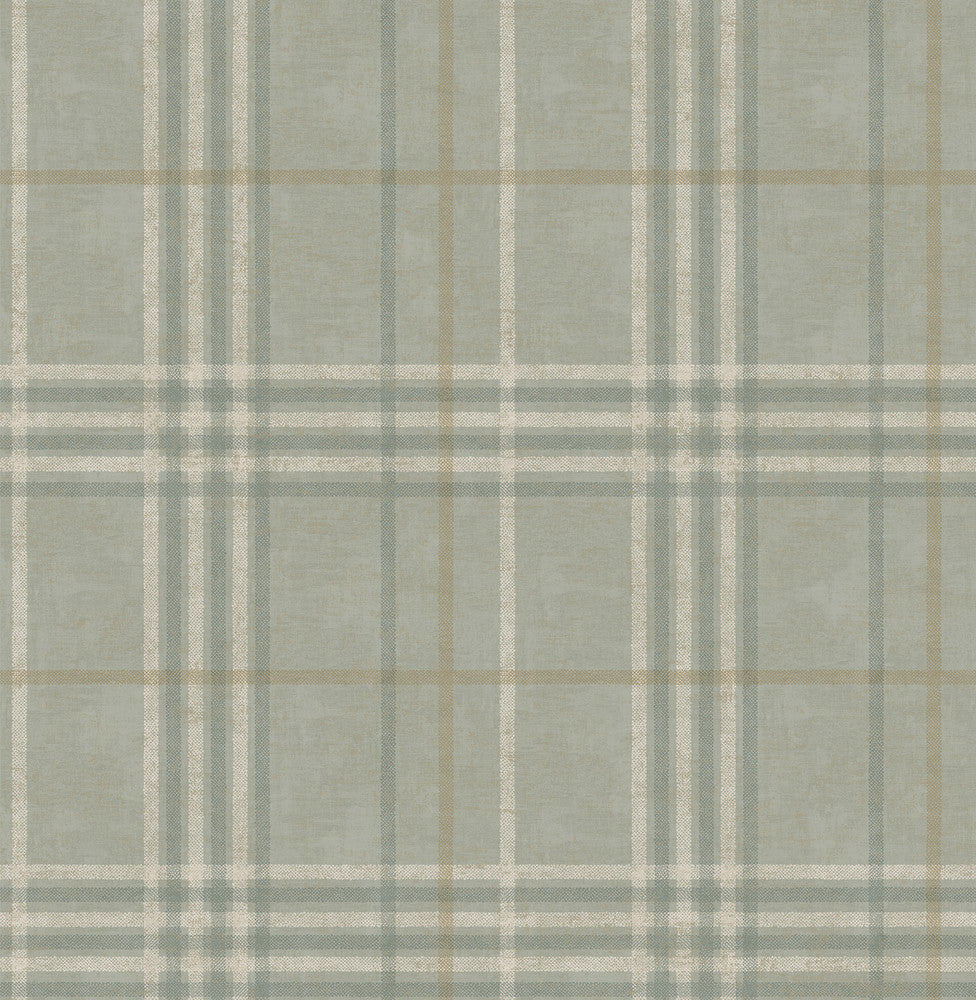 Rockefeller Sage Plaid Wallpaper by Chesapeake Manhattan Club Covers about 56.4 square feet 20.5-in by 33-ft long roll Unpasted 10.5 - Fabric Carolina -