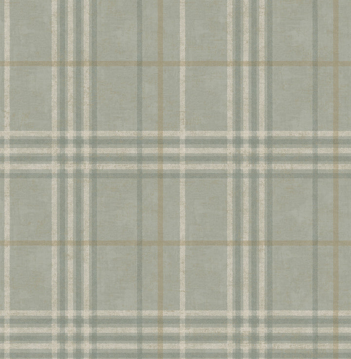 Rockefeller Sage Plaid Wallpaper by Chesapeake Manhattan Club Covers about 56.4 square feet 20.5-in by 33-ft long roll Unpasted 10.5 - Fabric Carolina -