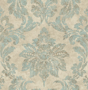 Astor Turquoise Damask Wallpaper by Chesapeake