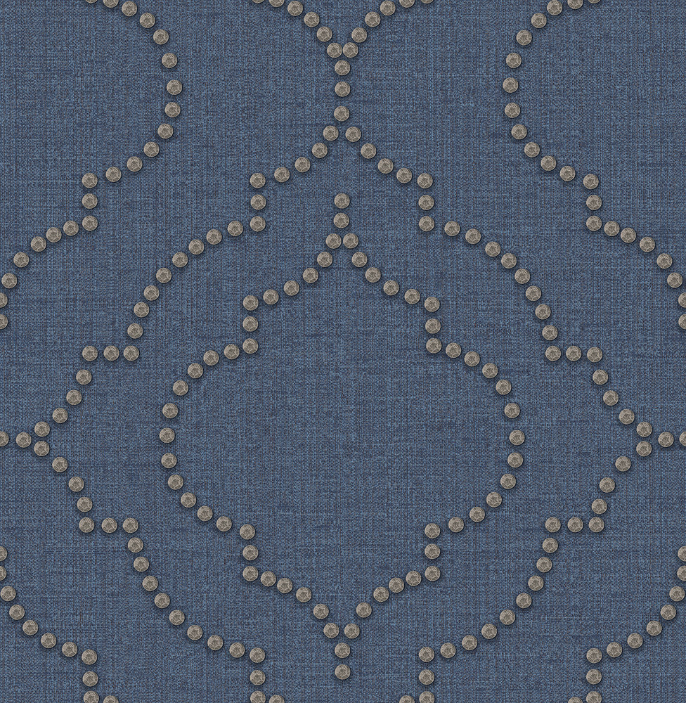 Chelsea Blue Quatrefoil Wallpaper by Chesapeake Manhattan Club Covers about 56.4 square feet 20.5-in by 33-ft long roll Unpasted 21 - Fabric Carolina -