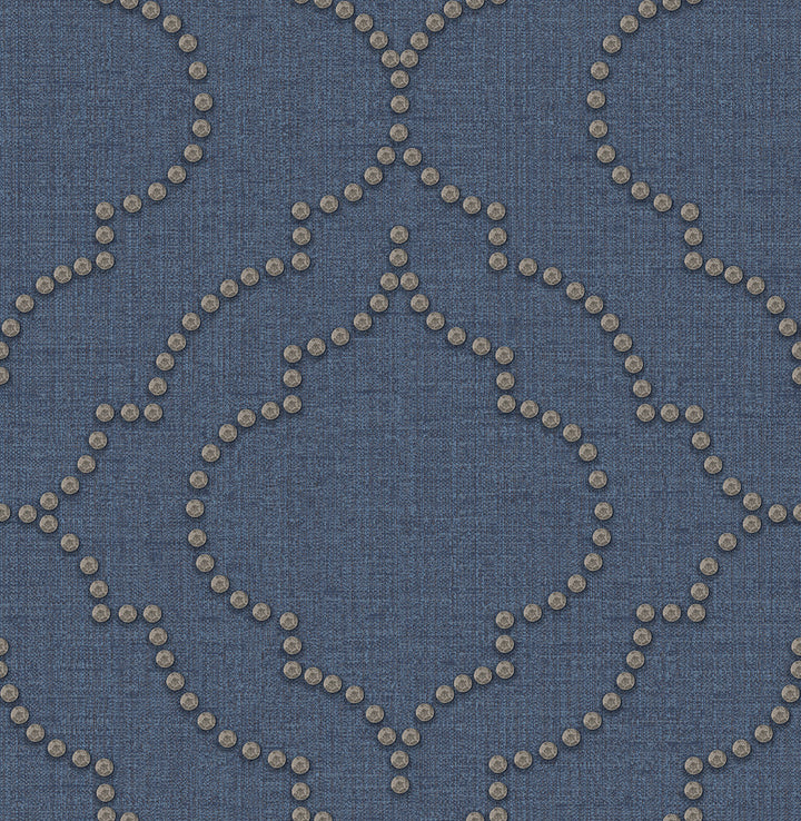 Chelsea Blue Quatrefoil Wallpaper by Chesapeake Manhattan Club Covers about 56.4 square feet 20.5-in by 33-ft long roll Unpasted 21 - Fabric Carolina -