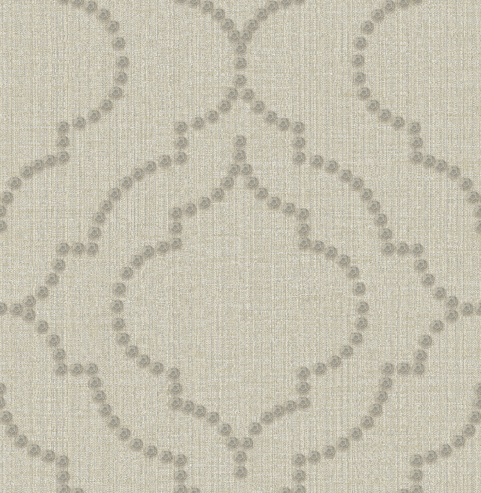 Chelsea Taupe Quatrefoil Wallpaper by Chesapeake Manhattan Club Covers about 56.4 square feet 20.5-in by 33-ft long roll Unpasted 21 - Fabric Carolina -