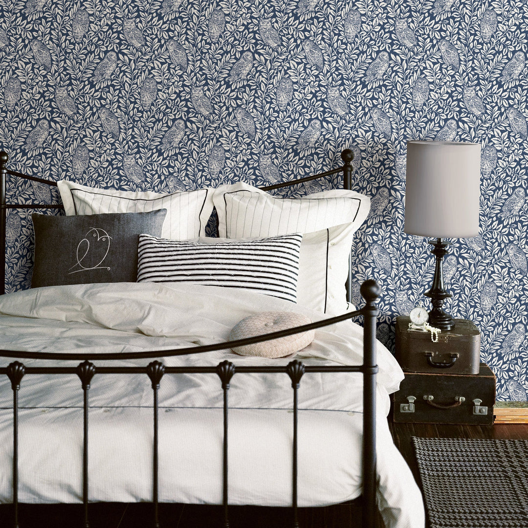 Parliament Navy Owl Wallpaper by Chesapeake Designer