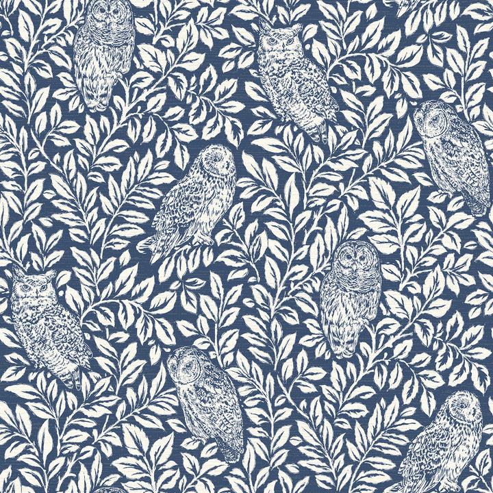 Parliament Navy Owl Wallpaper by Chesapeake Farmhouse Covers about 56.4 square feet 20.5-in by 33-ft long roll Prepasted 20.9 - Fabric Carolina -