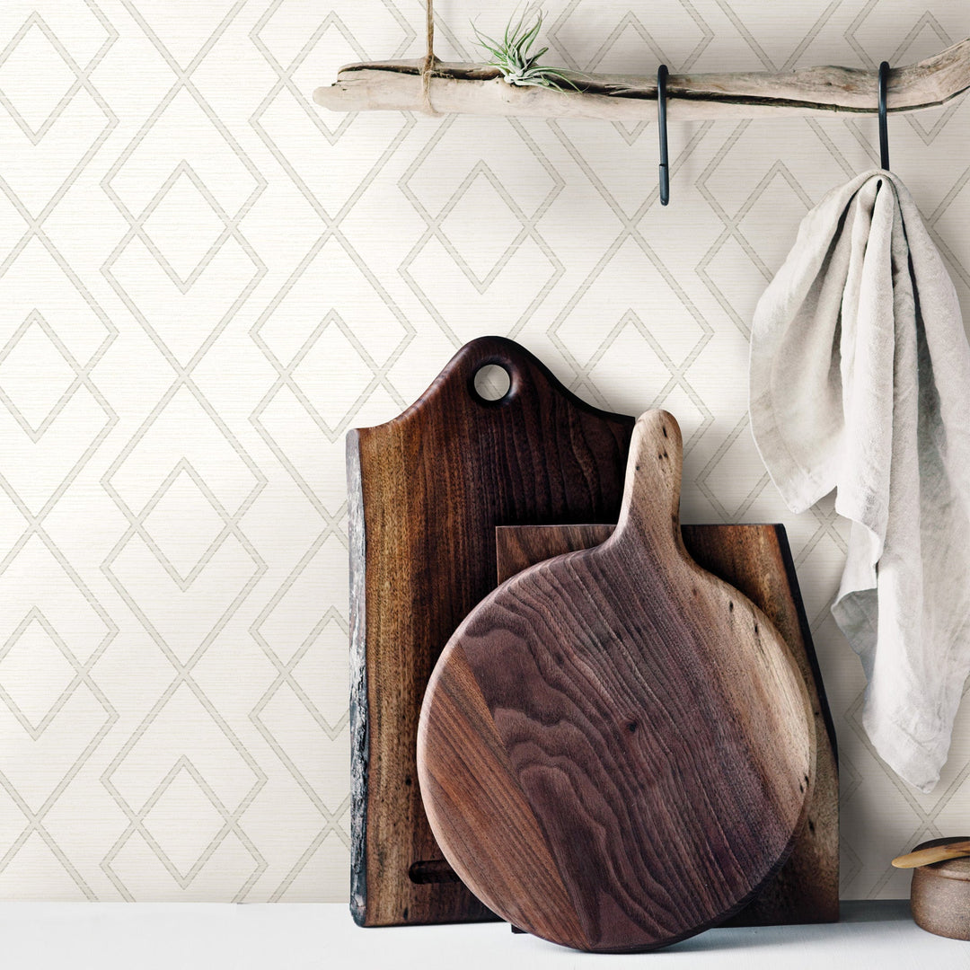Blaze White Trellis Wallpaper by Chesapeake Designer