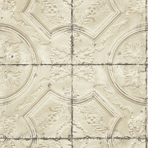 Susanna Beige Vintage Tin Tile Wallpaper by Chesapeake