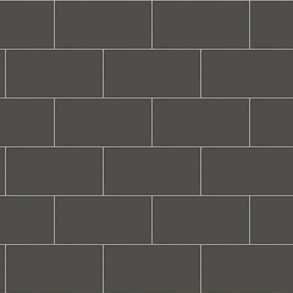Freedom Black Subway Tile Wallpaper by Chesapeake Farmhouse Covers about 56.4 square feet 20.5-in by 33-ft long roll Prepasted 20.9 - Fabric Carolina -