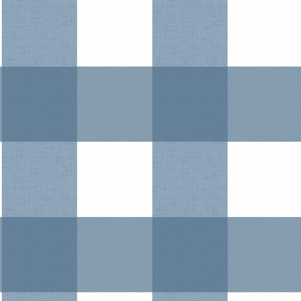 Amos Blue Gingham Wallpaper by Chesapeake Farmhouse Covers about 56.4 square feet 20.5-in by 33-ft long roll Prepasted 20.9 - Fabric Carolina -
