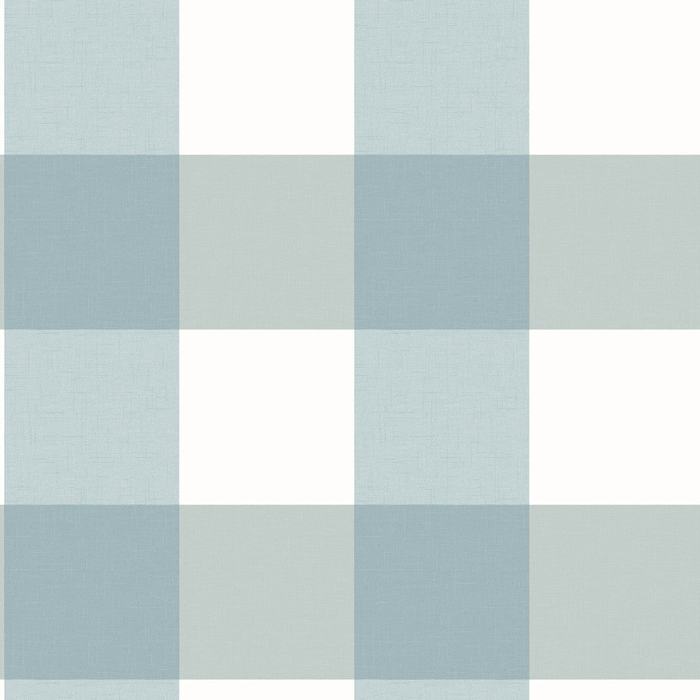 Amos Teal Gingham Wallpaper by Chesapeake Farmhouse Covers about 56.4 square feet 20.5-in by 33-ft long roll Prepasted 20.9 - Fabric Carolina -