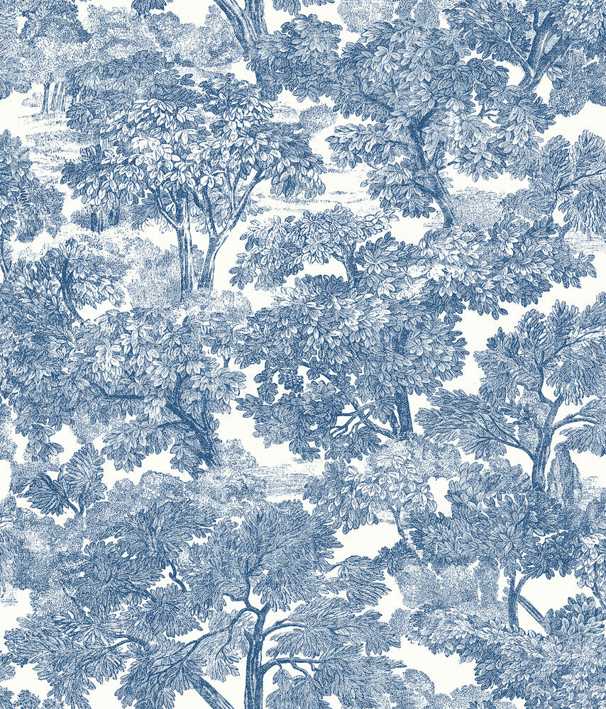 Spinney Blue Toile Wallpaper by Chesapeake Farmhouse Covers about 56.4 square feet 20.5-in by 33-ft long roll Prepasted 24 - Fabric Carolina -