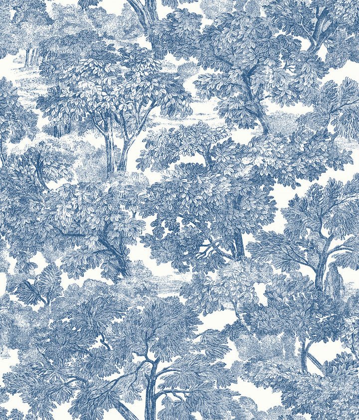 Spinney Blue Toile Wallpaper by Chesapeake Farmhouse Covers about 56.4 square feet 20.5-in by 33-ft long roll Prepasted 24 - Fabric Carolina -