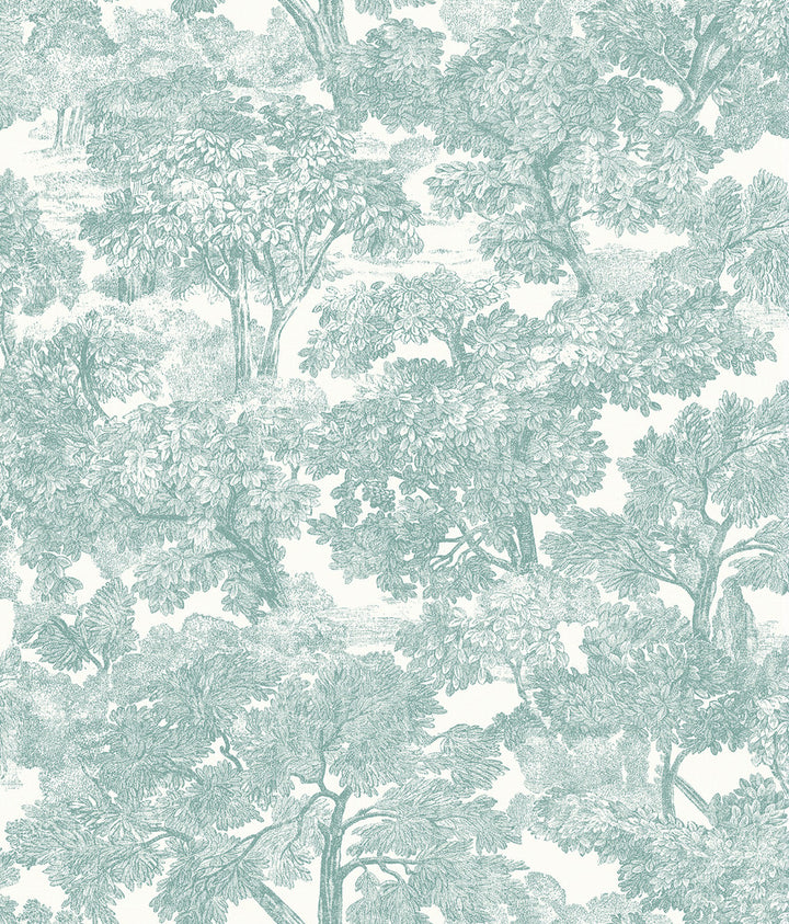 Spinney Teal Toile Wallpaper by Chesapeake Farmhouse Covers about 56.4 square feet 20.5-in by 33-ft long roll Prepasted 24 - Fabric Carolina -