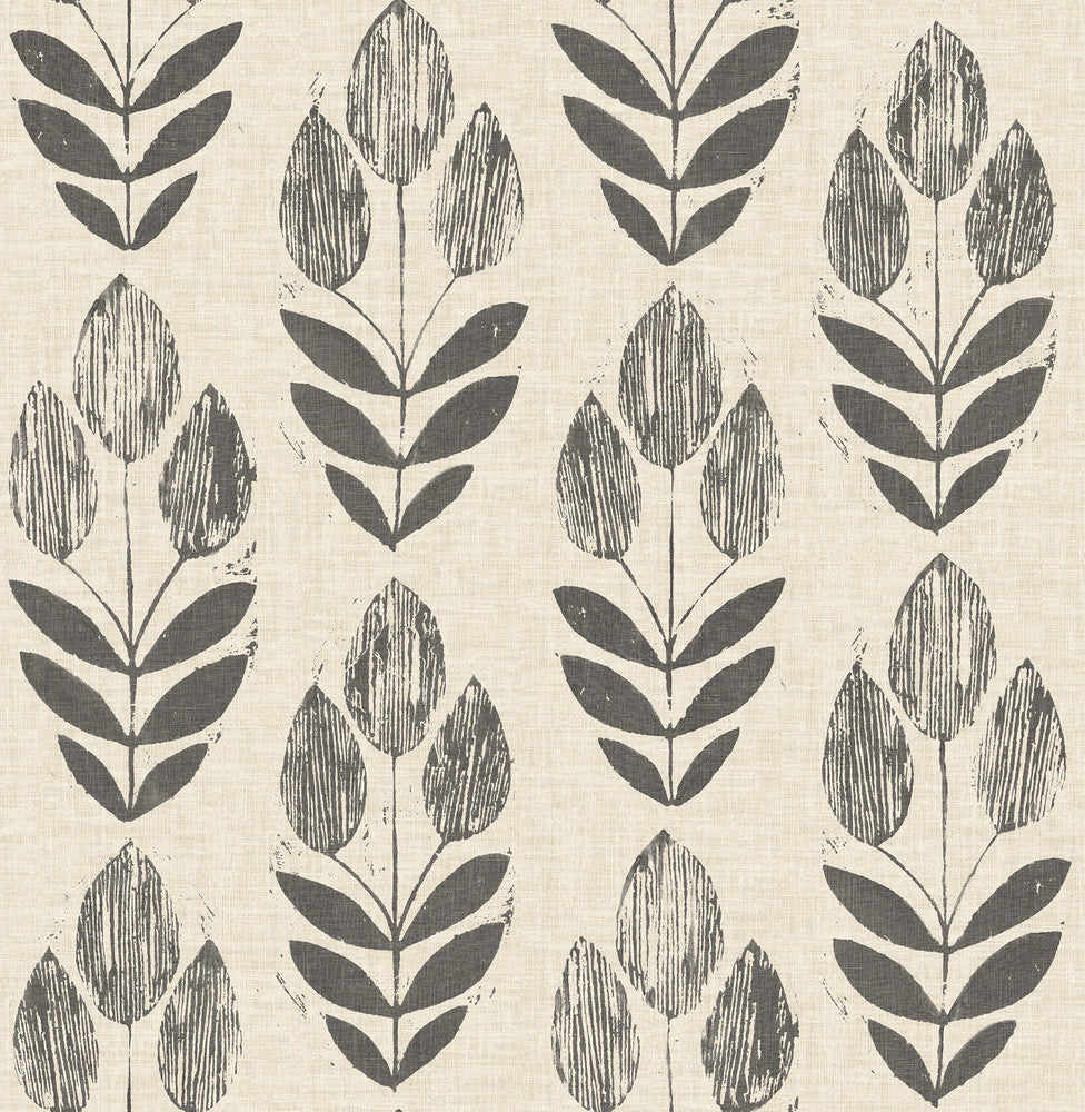Garland Black Block Tulip Wallpaper by Chesapeake Farmhouse Covers about 56.4 square feet 20.5-in by 33-ft long roll Unpasted 20.9 - Fabric Carolina -