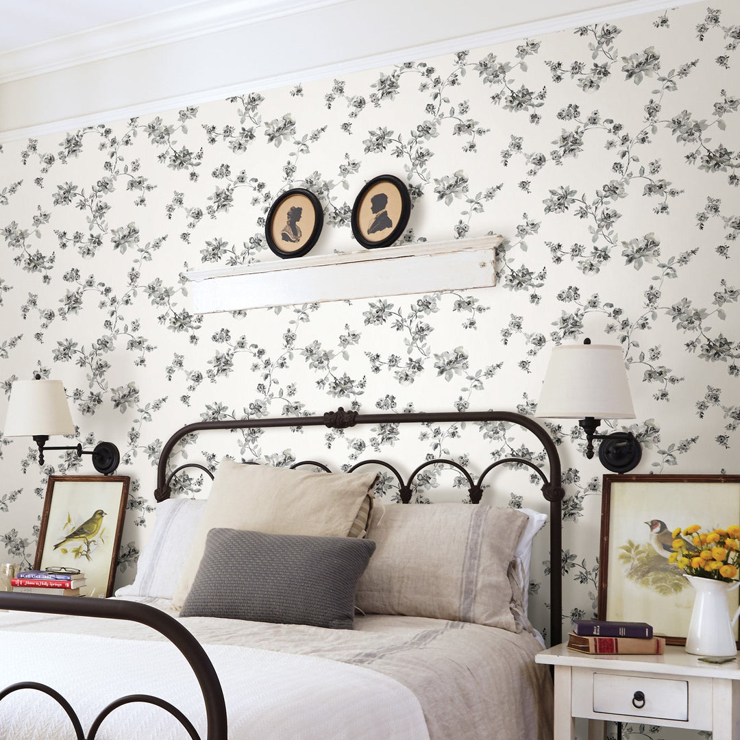 Cyrus Black Festive Floral Wallpaper by Chesapeake Designer