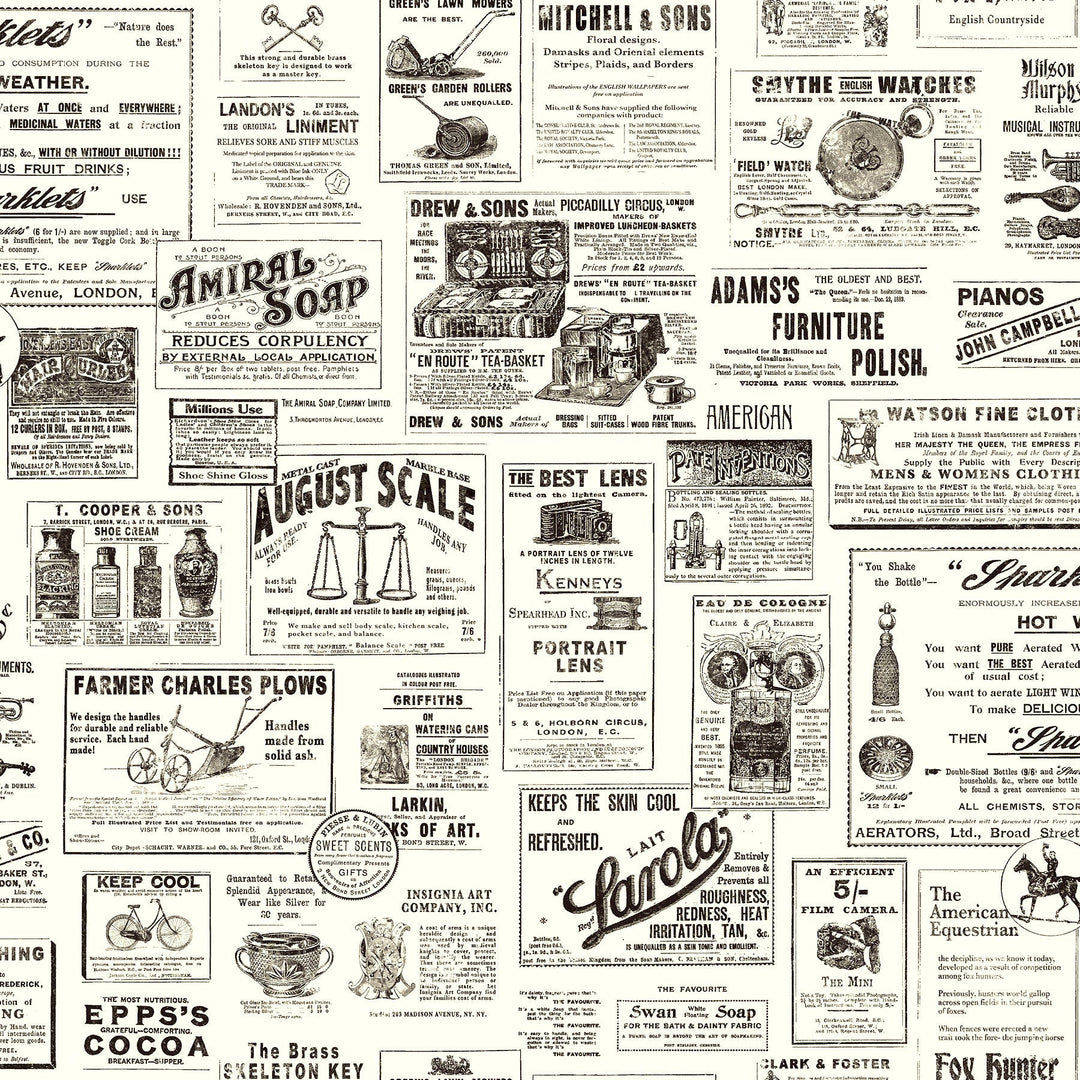 Adamstown Black Newspaper Wallpaper by Chesapeake Designer