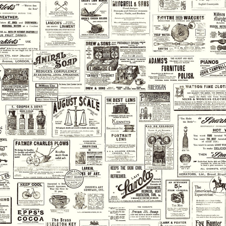 Adamstown Black Newspaper Wallpaper by Chesapeake Designer
