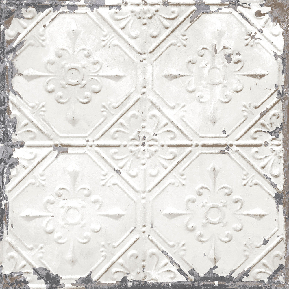 Gallery Off White Vintage Tin Tile Peel & Stick Wallpaper by Chesapeake Farmhouse Covers about 30.8 square feet 20.5-in by 18-ft long roll Peel & Stick 20.5 - Fabric Carolina -