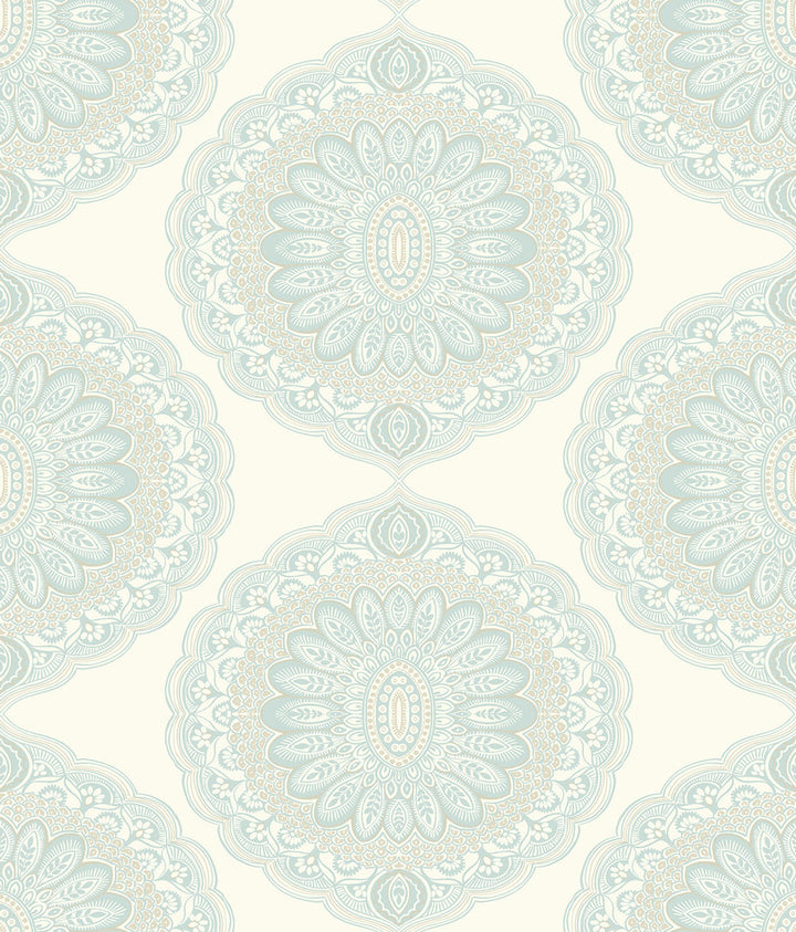 Bolinas Aquamarine Medallion Wallpaper by Chesapeake The Vineyard Covers about 56.4 square feet 20.5-in by 33-ft long roll Prepasted 24 - Fabric Carolina -