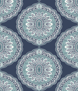 Bolinas Navy Medallion Wallpaper by Chesapeake