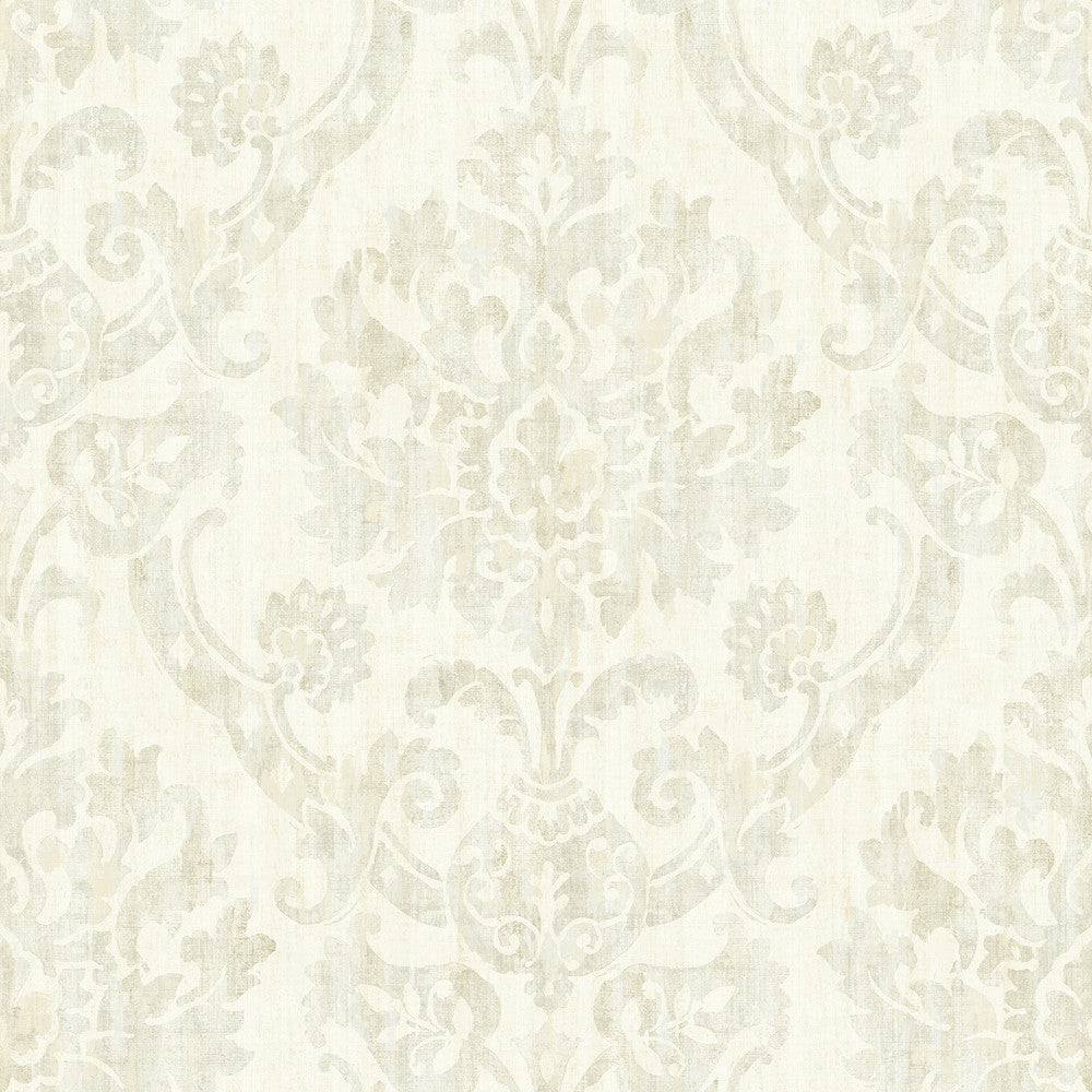 Shasta Beige Damask Wallpaper by Chesapeake The Vineyard Covers about 56.4 square feet 20.5-in by 33-ft long roll Prepasted 20.5 - Fabric Carolina -