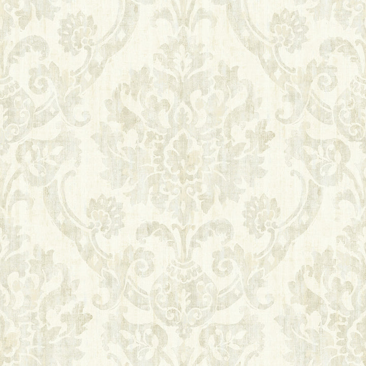 Shasta Beige Damask Wallpaper by Chesapeake The Vineyard Covers about 56.4 square feet 20.5-in by 33-ft long roll Prepasted 20.5 - Fabric Carolina -