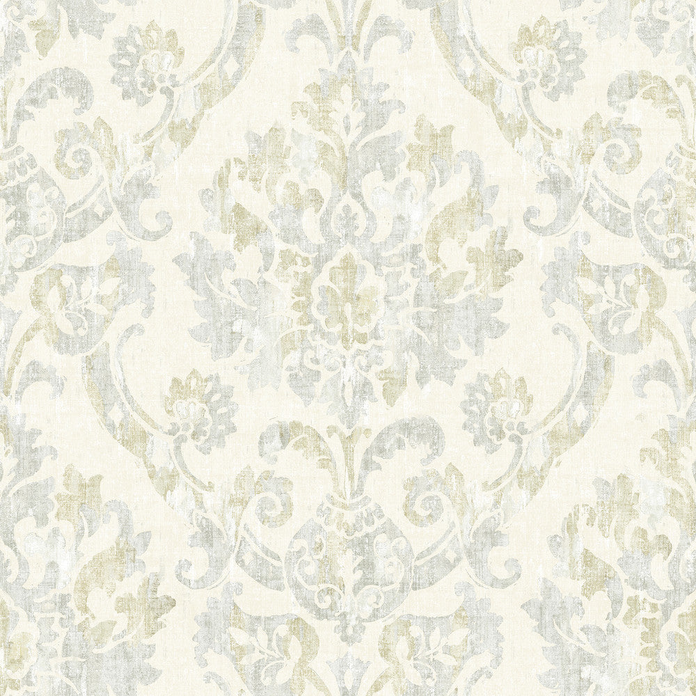 Shasta Grey Damask Wallpaper by Chesapeake The Vineyard Covers about 56.4 square feet 20.5-in by 33-ft long roll Prepasted 20.5 - Fabric Carolina -