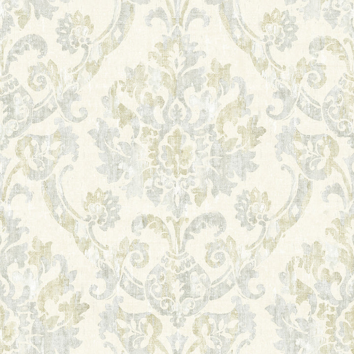 Shasta Grey Damask Wallpaper by Chesapeake The Vineyard Covers about 56.4 square feet 20.5-in by 33-ft long roll Prepasted 20.5 - Fabric Carolina -