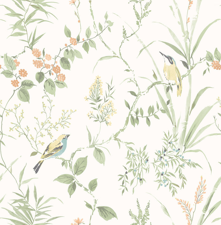 Imperial Garden Light Green Botanical Wallpaper by Chesapeake The Vineyard Covers about 56.4 square feet 20.5-in by 33-ft long roll Unpasted 20.9 - Fabric Carolina -
