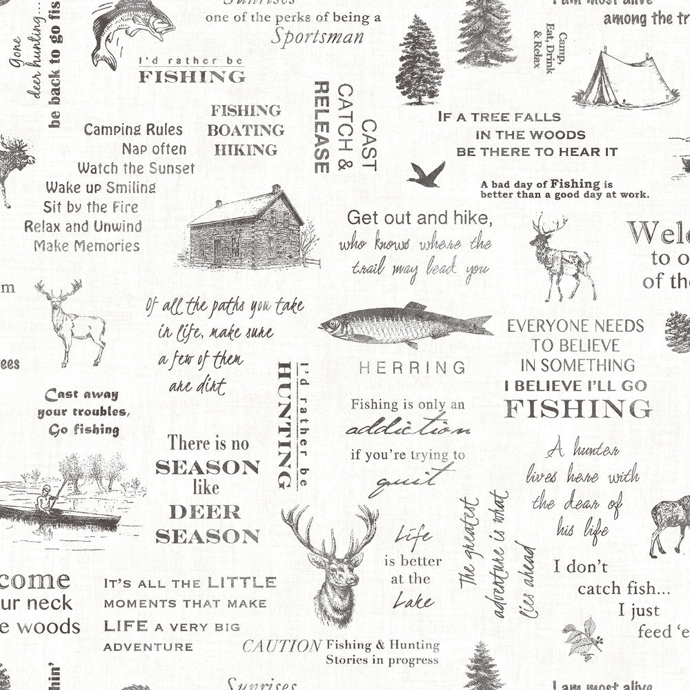North Black Camping Quotes Wallpaper by Chesapeake Birch & Sparrow Covers about 56.4 square feet 20.5-in by 33-ft long roll Prepasted 20.5 - Fabric Carolina -