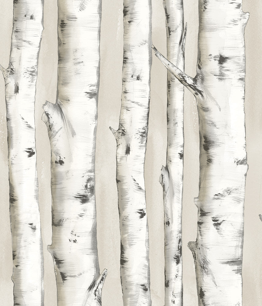 Pioneer Off White Birch Tree Wallpaper by Chesapeake Birch & Sparrow Covers about 56.4 square feet 20.5-in by 33-ft long roll Prepasted 24 - Fabric Carolina -