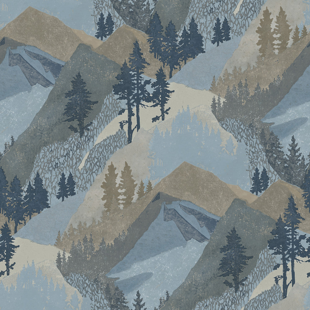 Range Blue Mountains Wallpaper by Chesapeake Birch & Sparrow Covers about 56.4 square feet 20.5-in by 33-ft long roll Prepasted 20.5 - Fabric Carolina -
