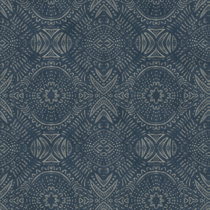 Java Navy Medallion Wallpaper by Chesapeake Birch & Sparrow Covers about 56.4 square feet 20.5-in by 33-ft long roll Prepasted 20.5 - Fabric Carolina -