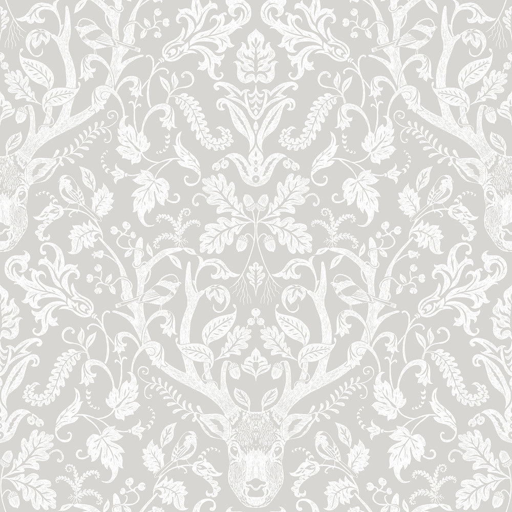 Kiwassa Taupe Antler Damask Wallpaper by Chesapeake Birch & Sparrow Covers about 56.4 square feet 20.5-in by 33-ft long roll Prepasted 20.5 - Fabric Carolina -