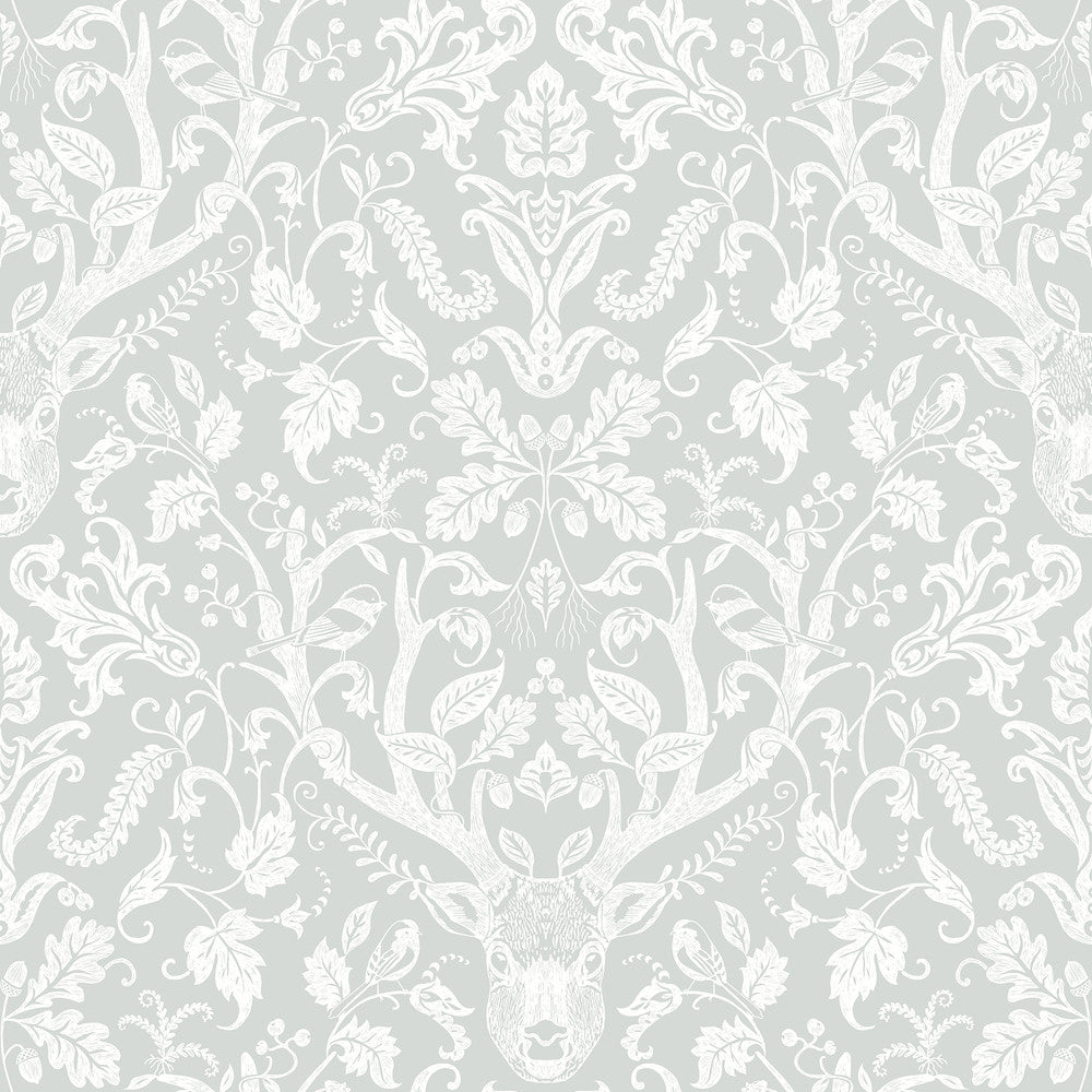 Kiwassa Grey Antler Damask Wallpaper by Chesapeake Birch & Sparrow Covers about 56.4 square feet 20.5-in by 33-ft long roll Prepasted 20.5 - Fabric Carolina -
