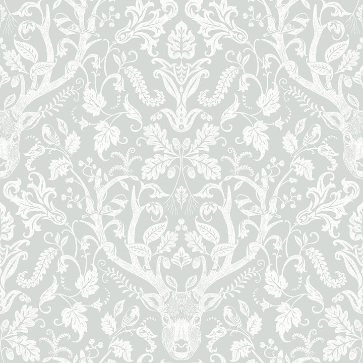Kiwassa Grey Antler Damask Wallpaper by Chesapeake Birch & Sparrow Covers about 56.4 square feet 20.5-in by 33-ft long roll Prepasted 20.5 - Fabric Carolina -