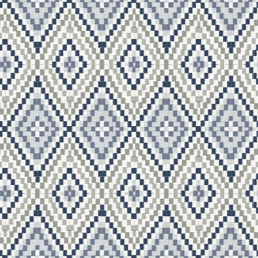 Ganado Navy Geometric Ikat Wallpaper by Chesapeake Birch & Sparrow Covers about 56.4 square feet 20.5-in by 33-ft long roll Prepasted 20.5 - Fabric Carolina -
