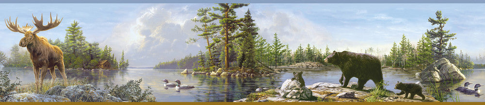 Moose Lake Multicolor Forest Wallpaper by Chesapeake Birch & Sparrow Covers about 7.5 square feet 6-in by 15-ft long roll Prepasted 0 - Fabric Carolina -