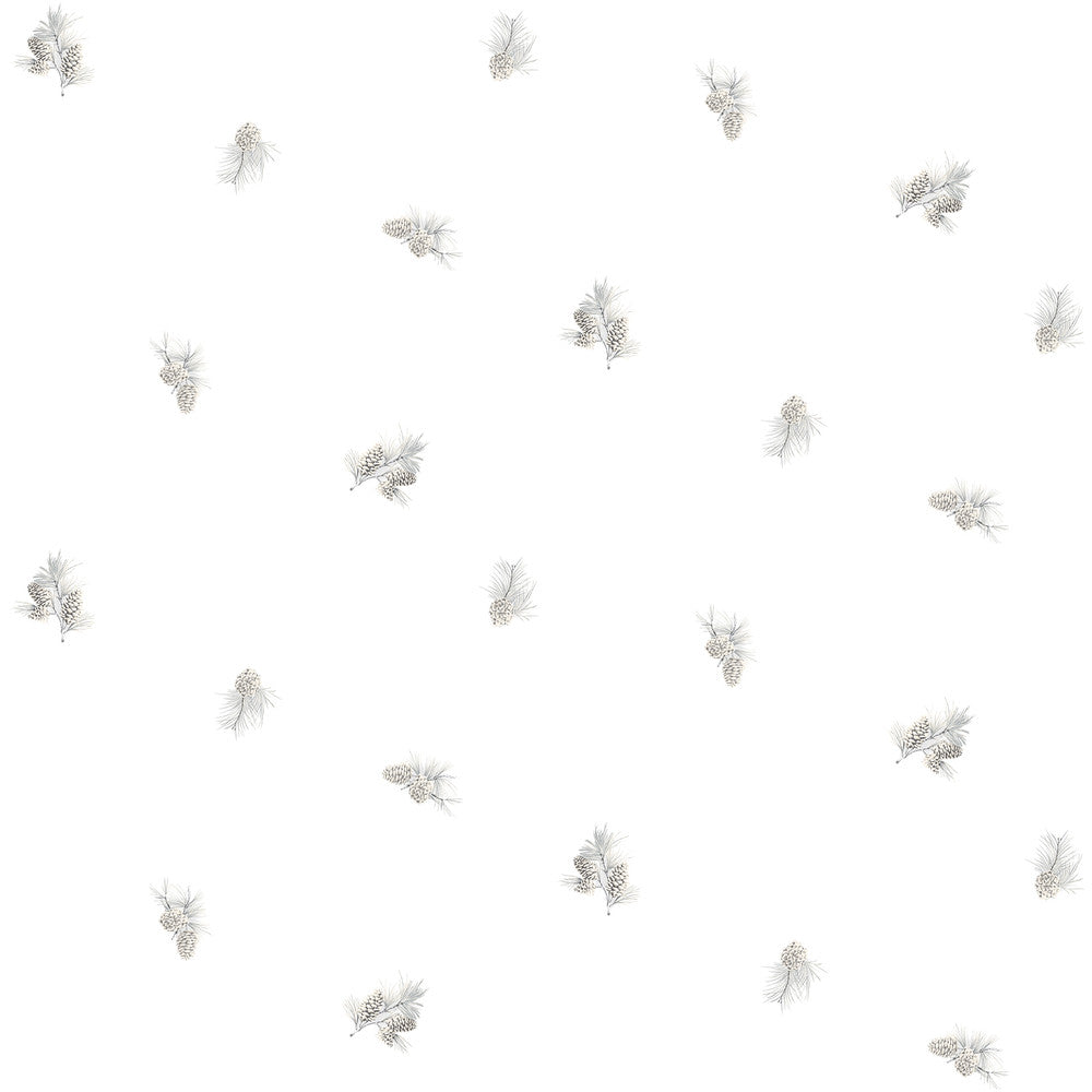 Pinecone Toss Light Grey Conifer Wallpaper by Chesapeake Birch & Sparrow Covers about 56.4 square feet 20.5-in by 33-ft long roll Prepasted 20.5 - Fabric Carolina -