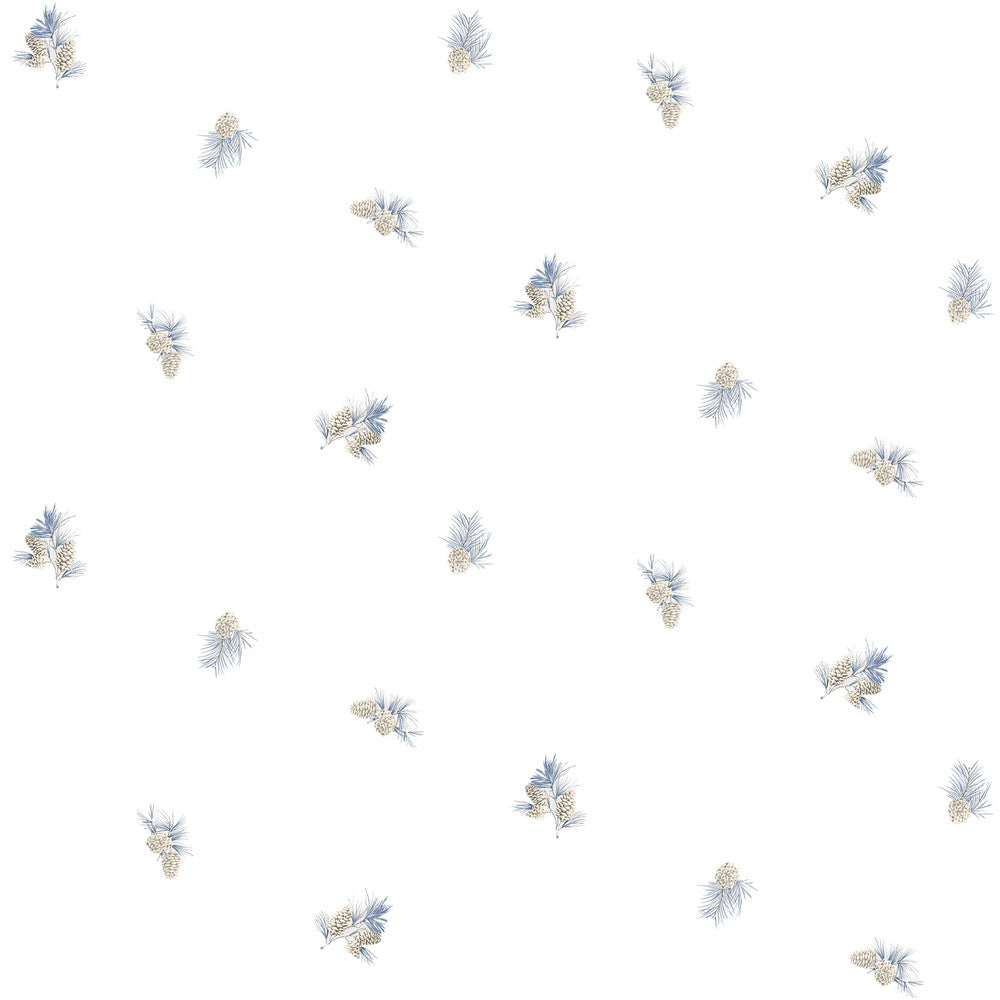 Pinecone Toss Blue Conifer Wallpaper by Chesapeake Birch & Sparrow Covers about 56.4 square feet 20.5-in by 33-ft long roll Prepasted 20.5 - Fabric Carolina -