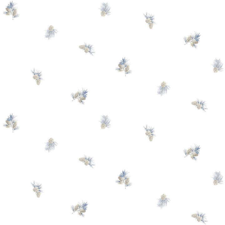 Pinecone Toss Blue Conifer Wallpaper by Chesapeake Birch & Sparrow Covers about 56.4 square feet 20.5-in by 33-ft long roll Prepasted 20.5 - Fabric Carolina -